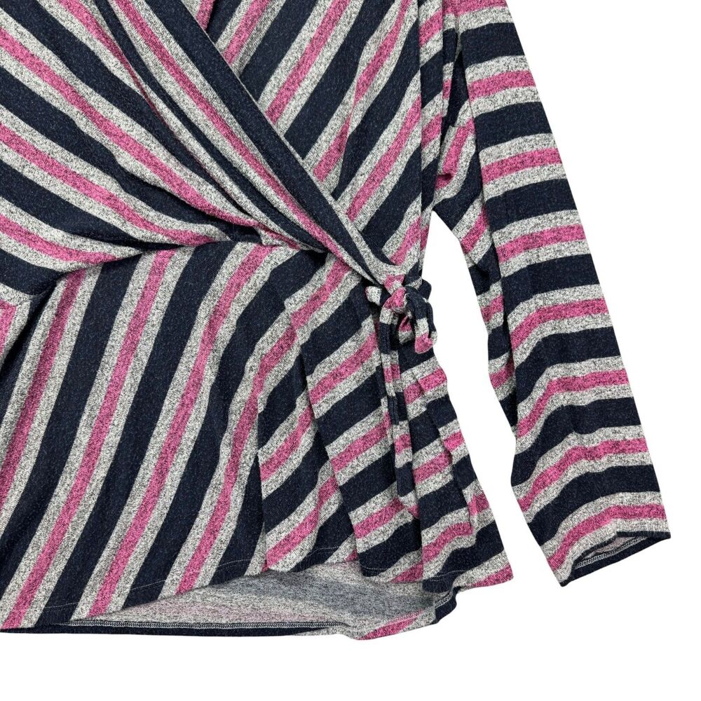 Lane Bryant Top Womens 26/28 Pink Black Long Sleeve Striped Faux Wrap Knit Comfy - Picture 5 of 9